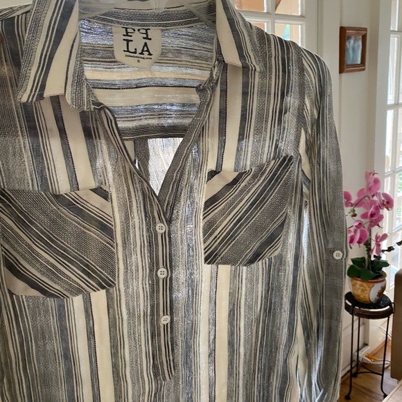 PPLA Gray striped button up long sleeve - Picture 5 of 8